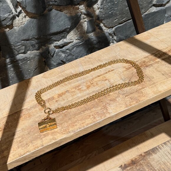 Chanel Vintage Gold Plated Bag Charm Triple Chains Necklace Belt - Picture 2 of 16